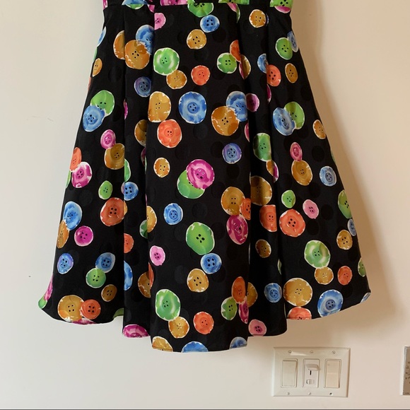 Size 8 Button Print Silk Party Dress - Picture 3 of 10